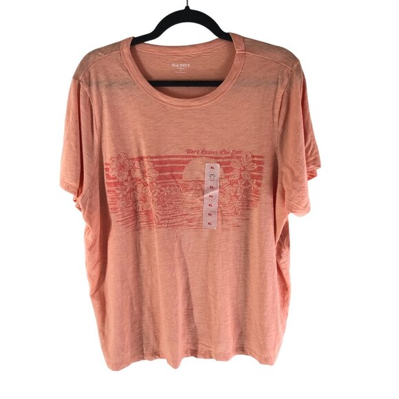 Old Navy Tops - Old Navy Womens T Shirt Everywear Here Comes The Sun Hawaiian Graphic Pink XL
